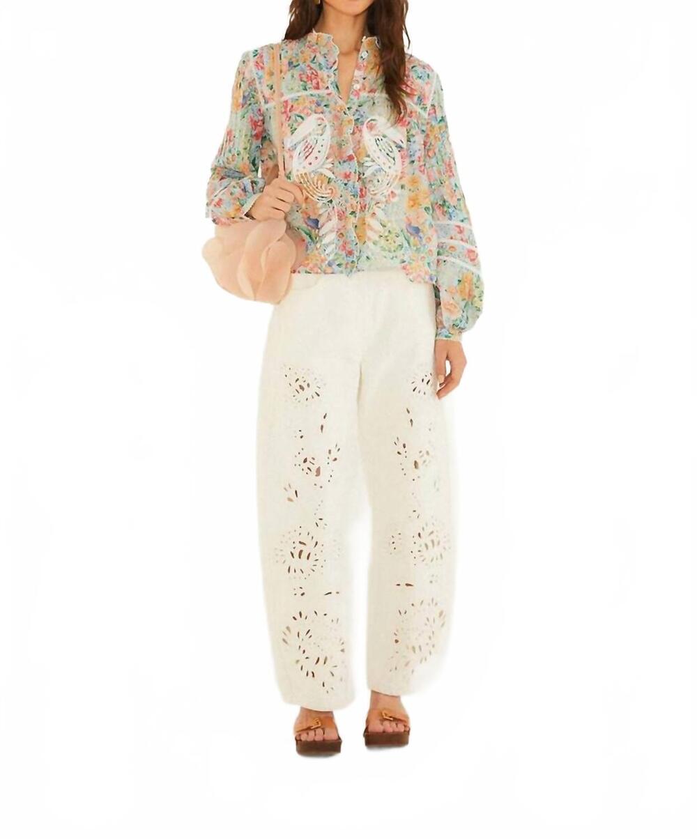 NEW FARM RIO rendeira multicolor cutwork long sleeve blouse in multi